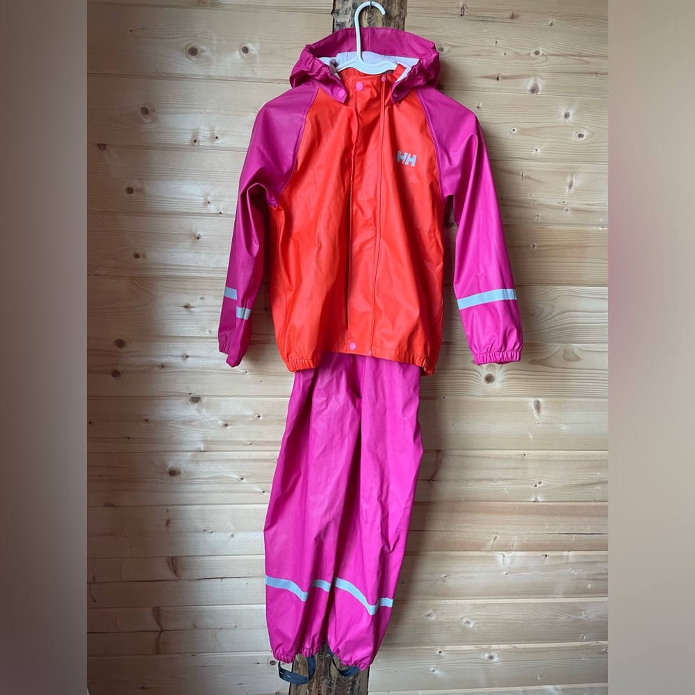 Helly Hansen Kids Rain Suit - Bright Pink and Orange